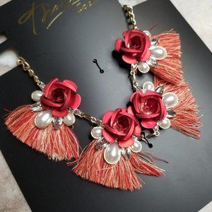 Thalia Two-Tone Crystal Rose Flower Red Necklace